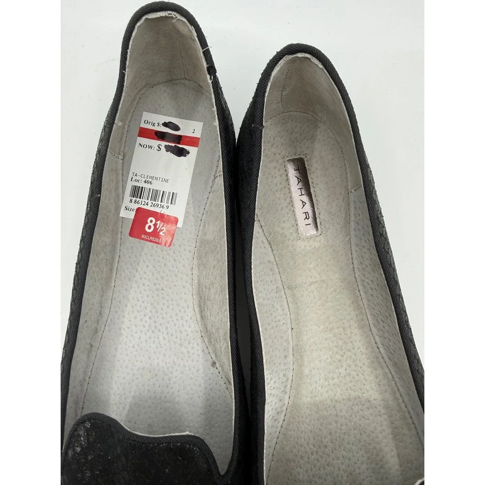Tahari Clementine Womens Black Snakeskin Loafers Square Toe Flats Size 8.5